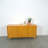 Fineer dressoir met lades en houten handgrepen vintage sideboard
