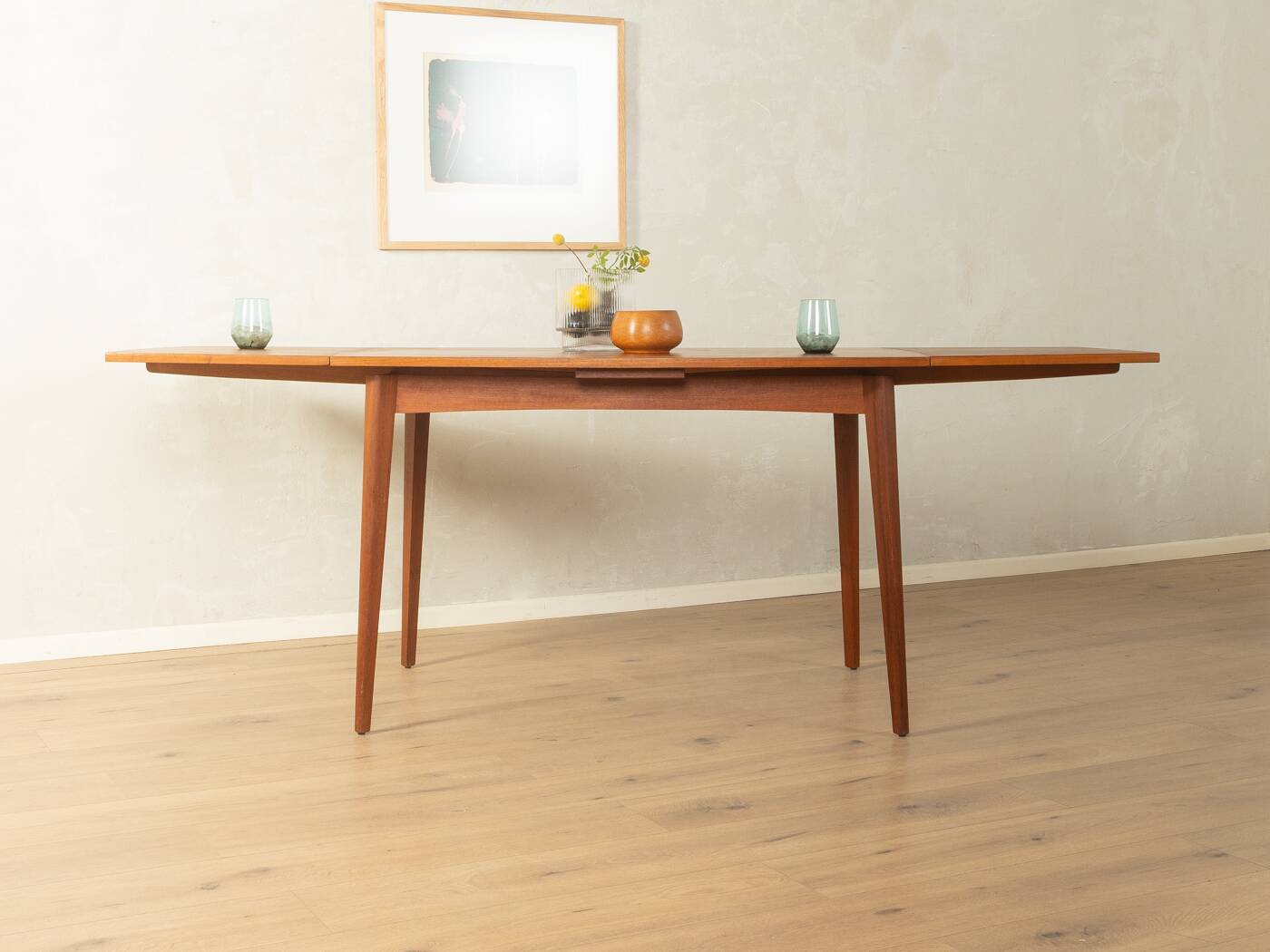 Elegant mid-century dining table with extension function, 1960s, teak veneer