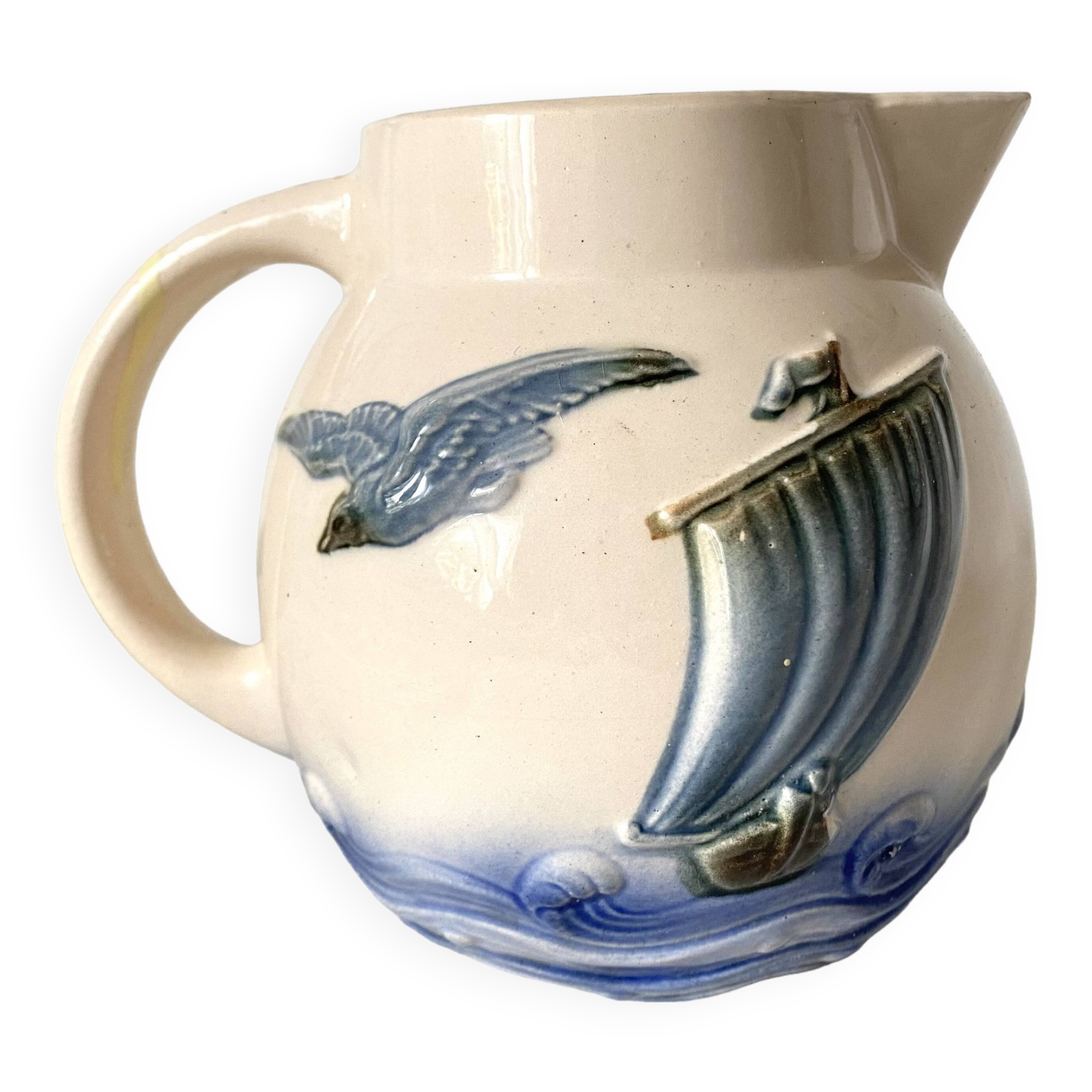 Digoin France barbotine pitcher with marine decor