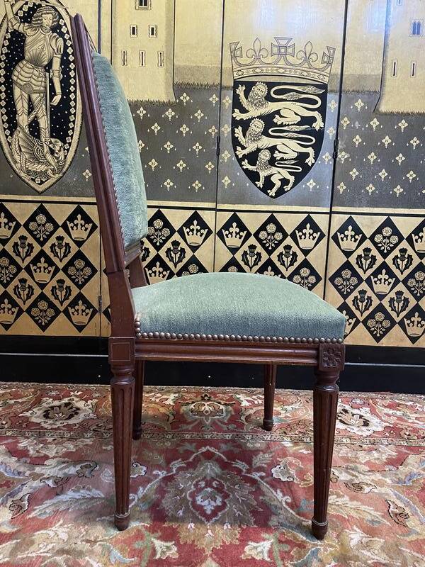 Set of 6 Louis XVI style chairs in green velvet