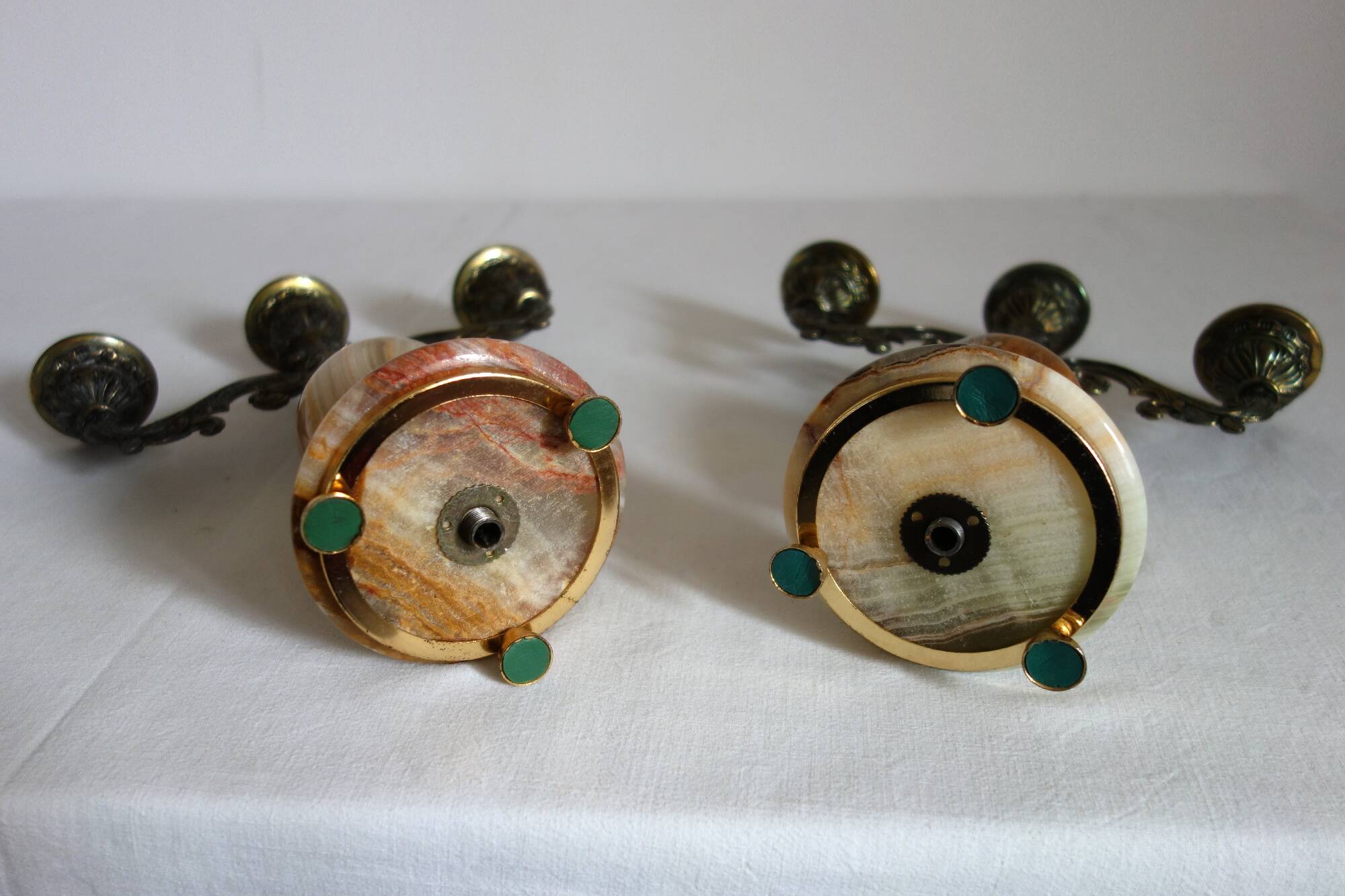 Pair of vintage onyx brass candlesticks