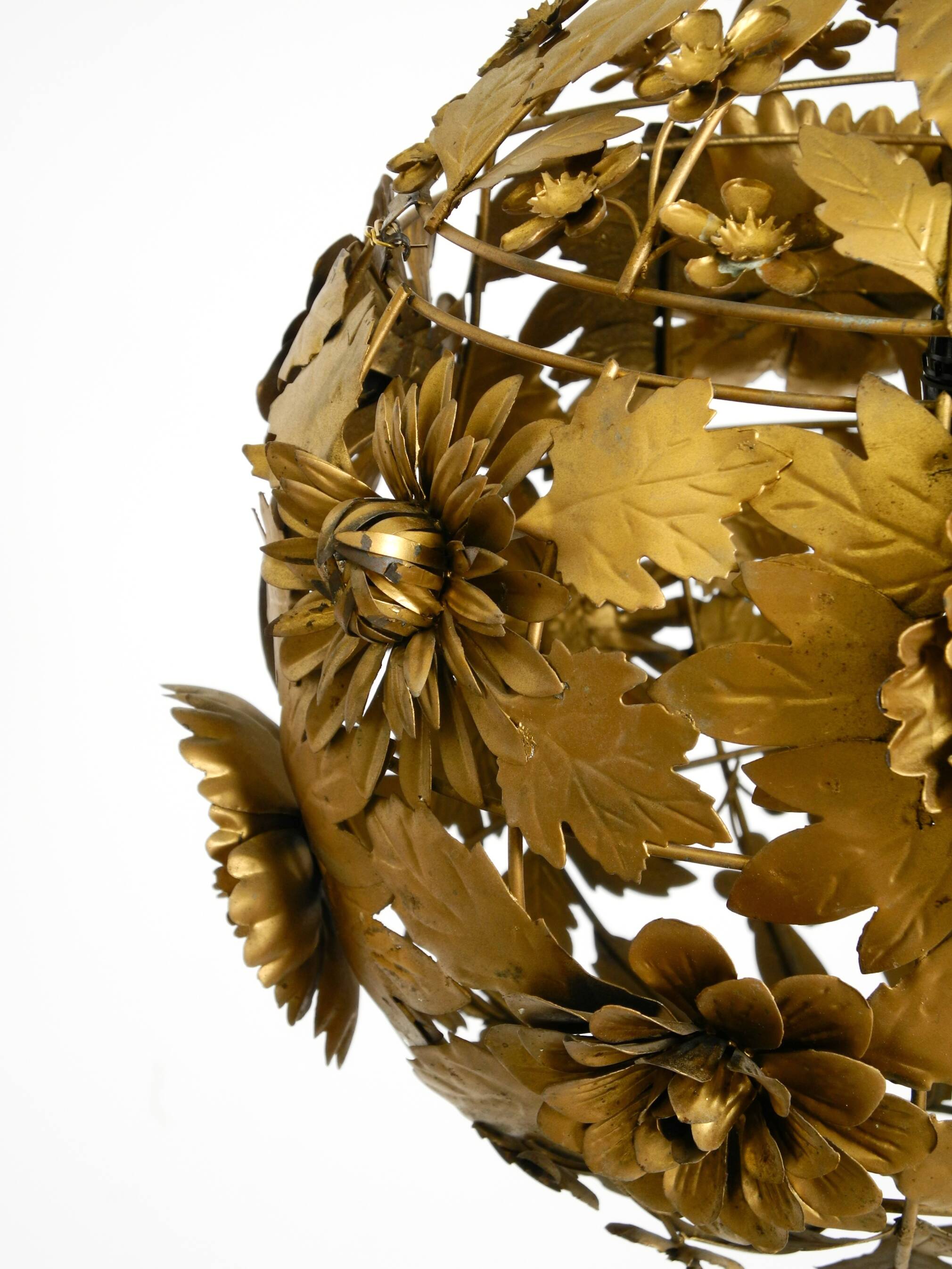 Beautiful floral-style spherical metal ceiling lamp, 1970s Regency design