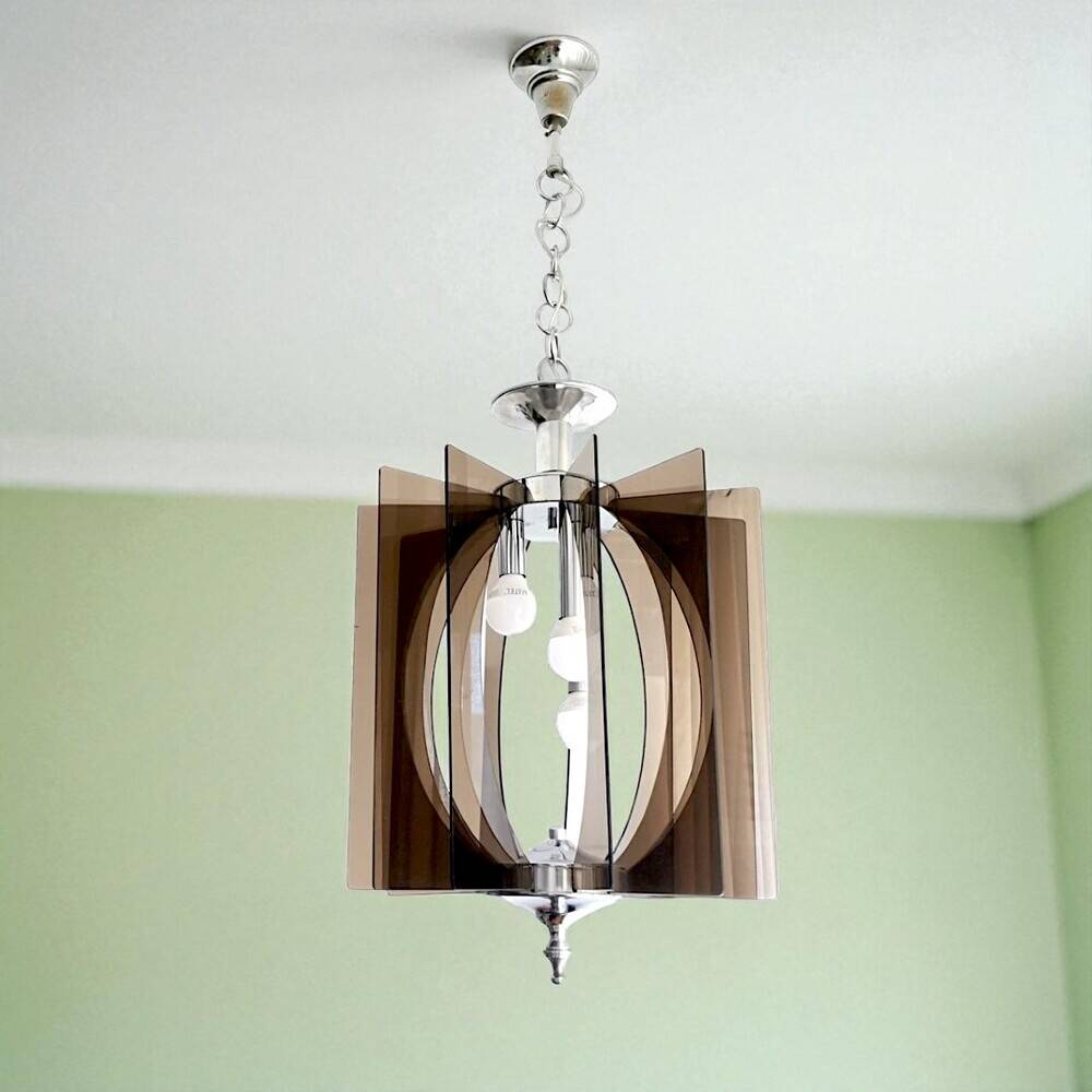 Mid Century Modern chromed chandelier for 3 lights