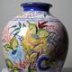 Vintage Portuguese vase in glazed terracotta with hand-painted floral decoration.