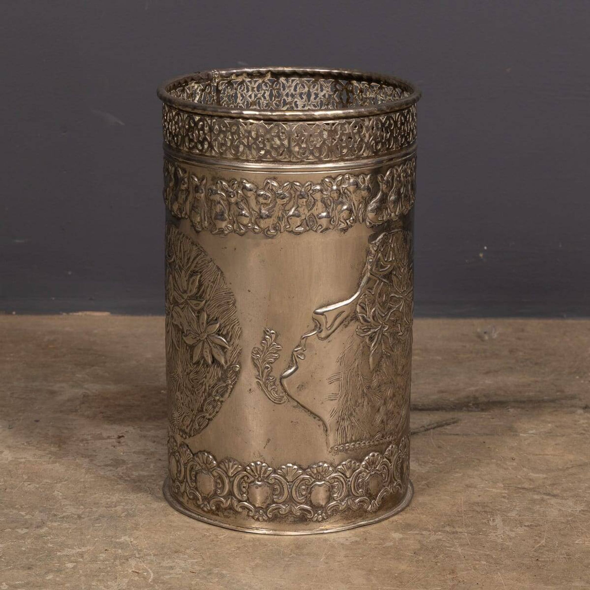 Antique Art Deco Silver Plated Waste Paper Bin c.1920