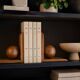 Pair of solid wood bookends with turned spheres – Minimalist design