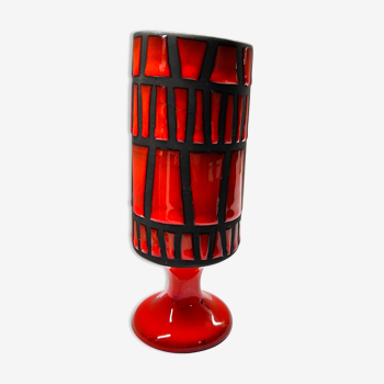 Mazagran red tribal ceramic by roger capron in vallauris 1950