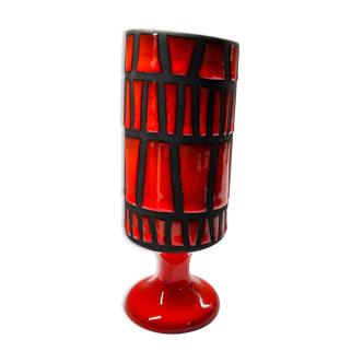 Mazagran red tribal ceramic by roger capron in vallauris 1950