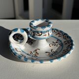 Light blue Moustiers candlestick H5 D12.5