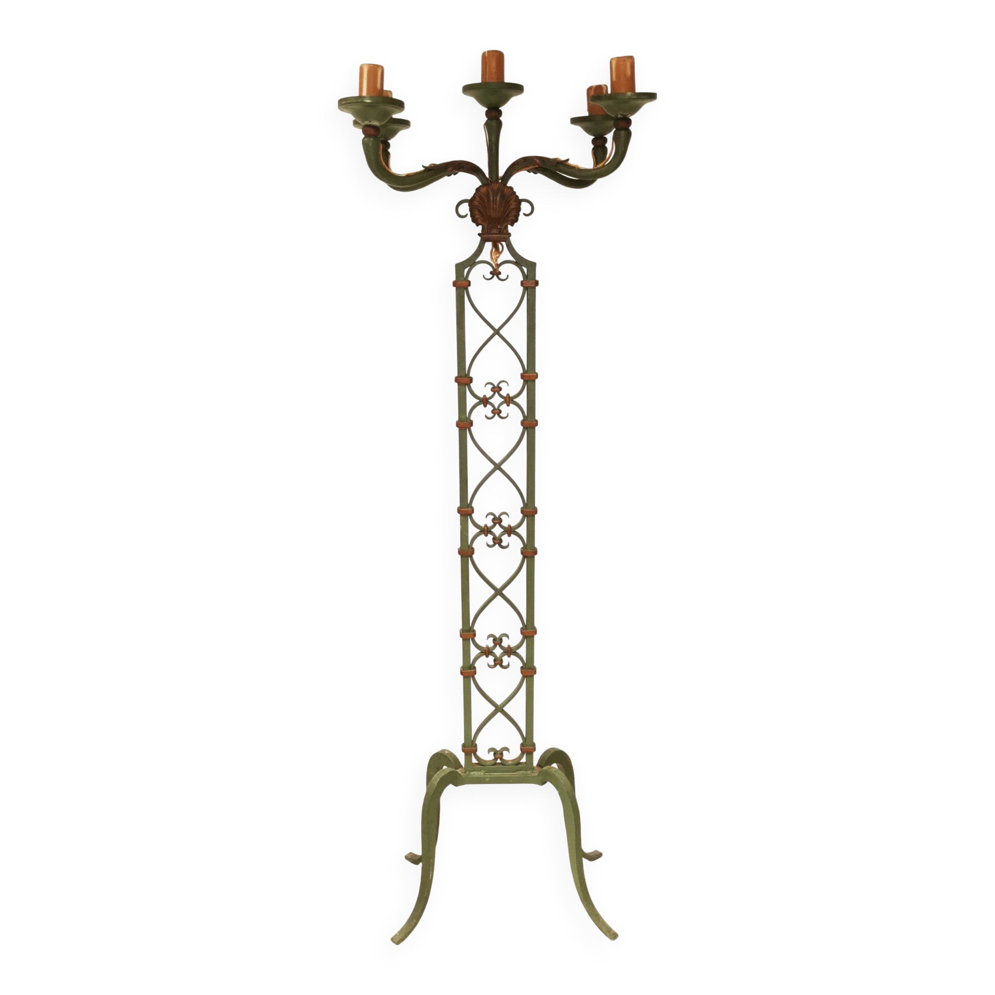 5-arm candle holder lamp on stand, vintage wrought iron floor lamp