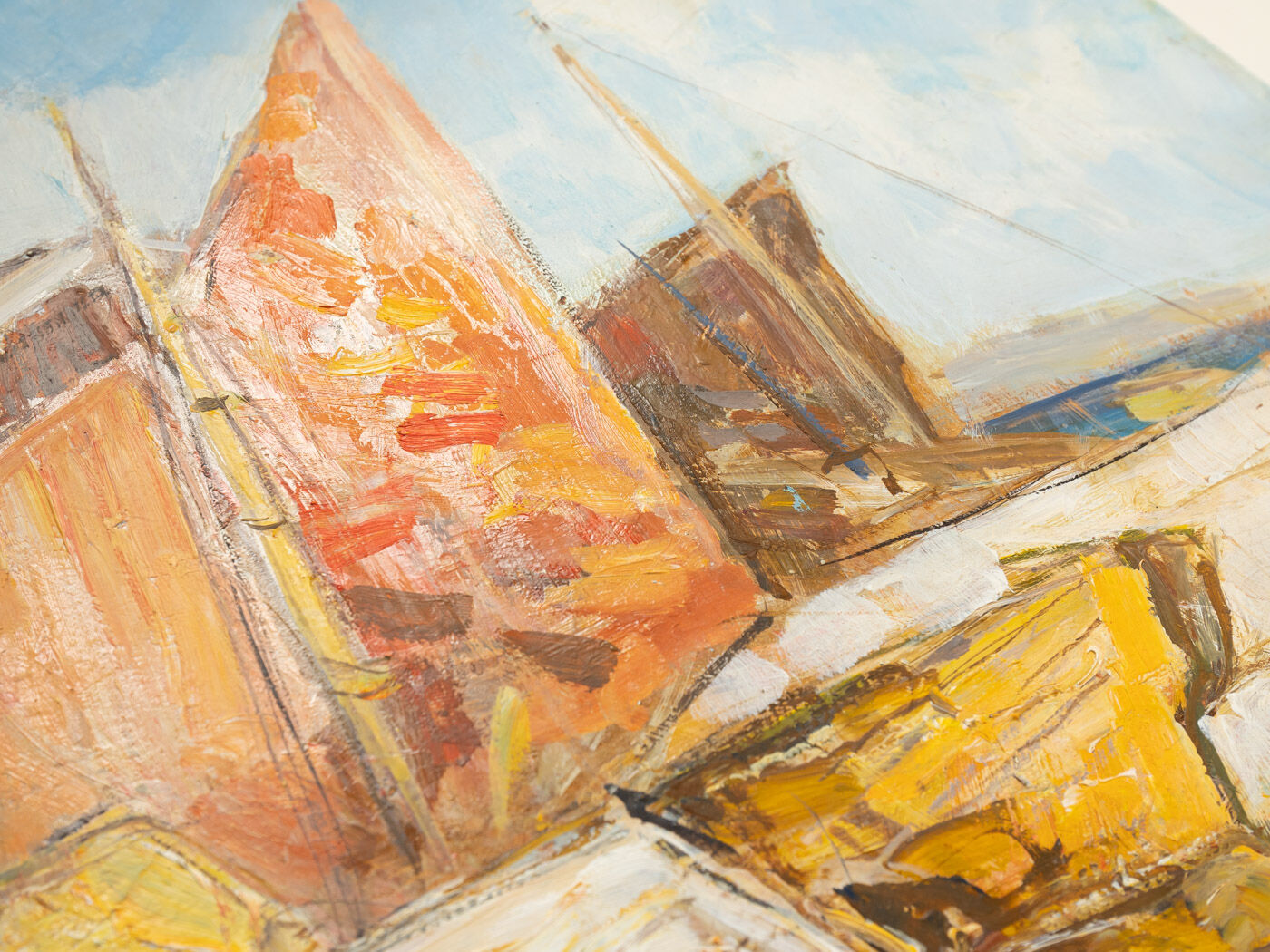 Fishing Boats in Venice, Oil on Plate, 56 x 65 cm