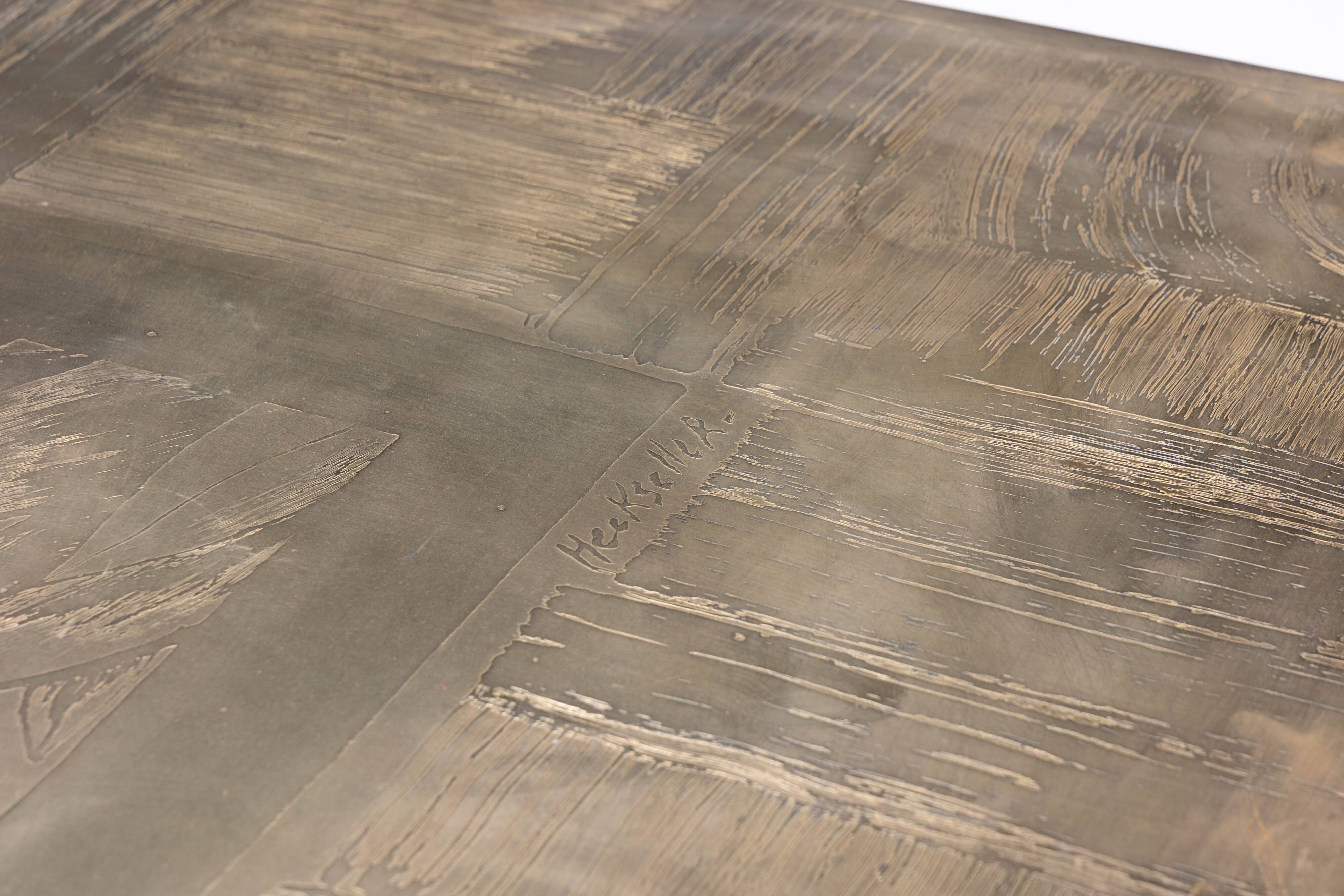 Brass Etched Coffee Table by Christian Heckscher, Belgium, 1970s