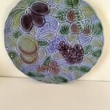 Large barbotine plate Salins blue lavender 80s