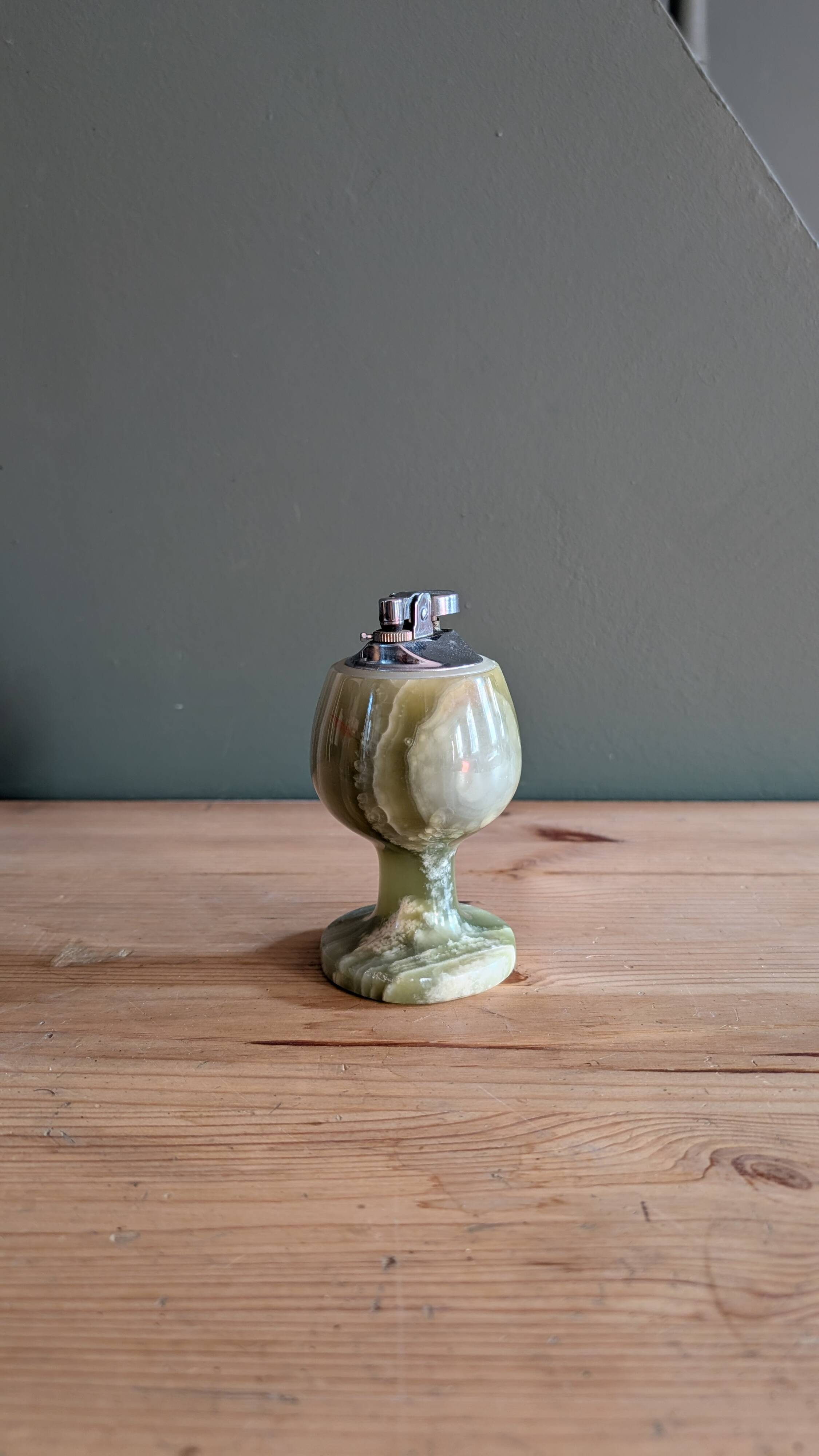 Vintage green onyx table lighter – 1970s style