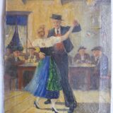 HS PAINTING/CANVAS GENRE SCENE "DANCING COUPLE" signed M.RUMMELHART 1949