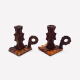 Two wooden candle holders