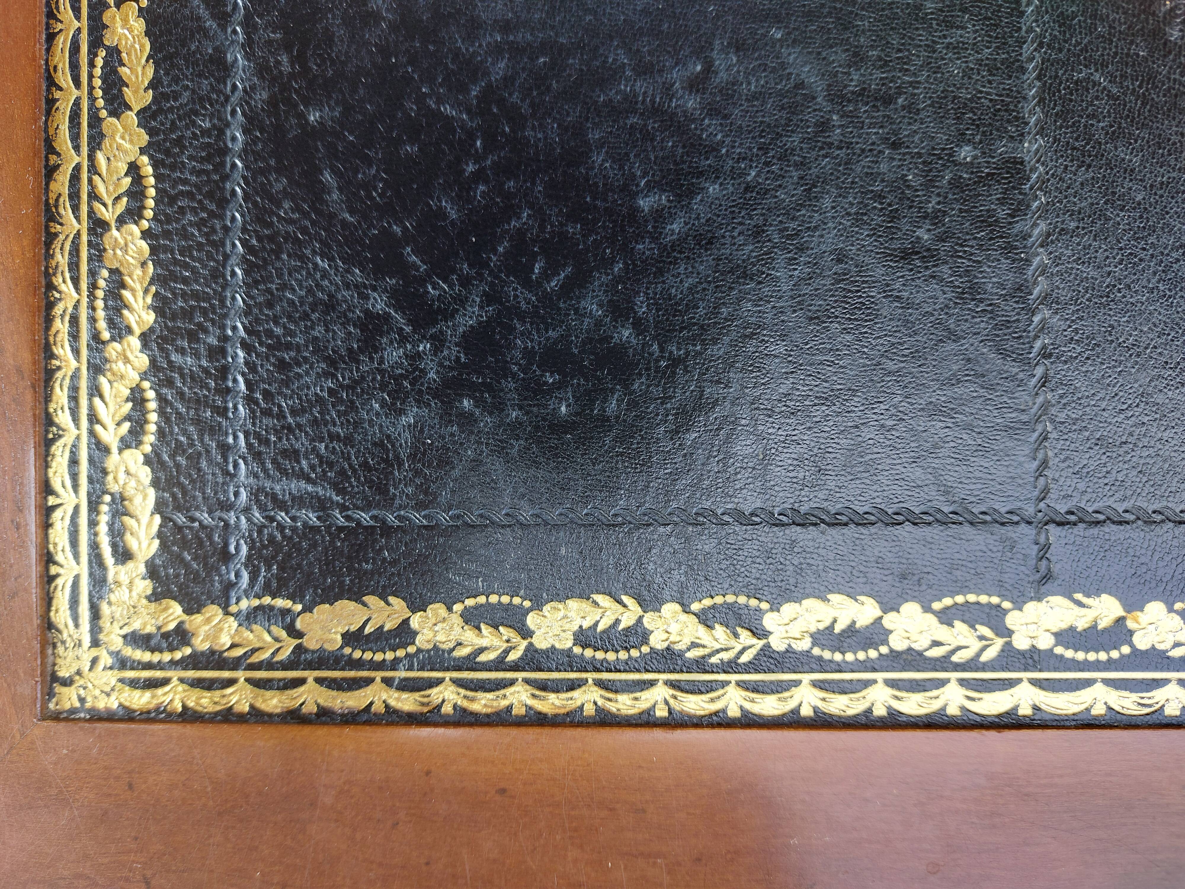 Desk, black leather top