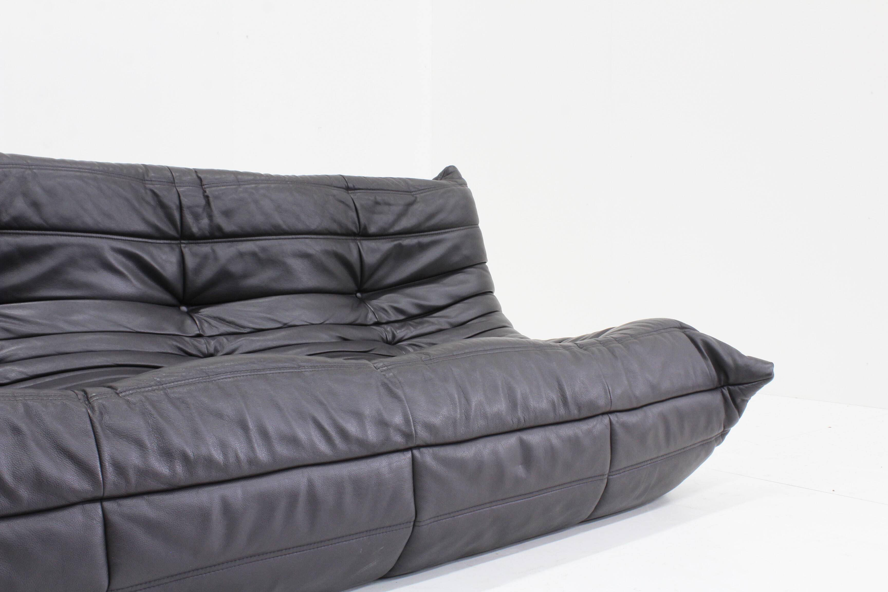 Canapé 3 places Togo Ligne Roset cuir marron par Michel Ducaroy pour Ligne Rose
