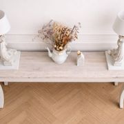 Vintage grey cotton console. This elegant console has been renovated.