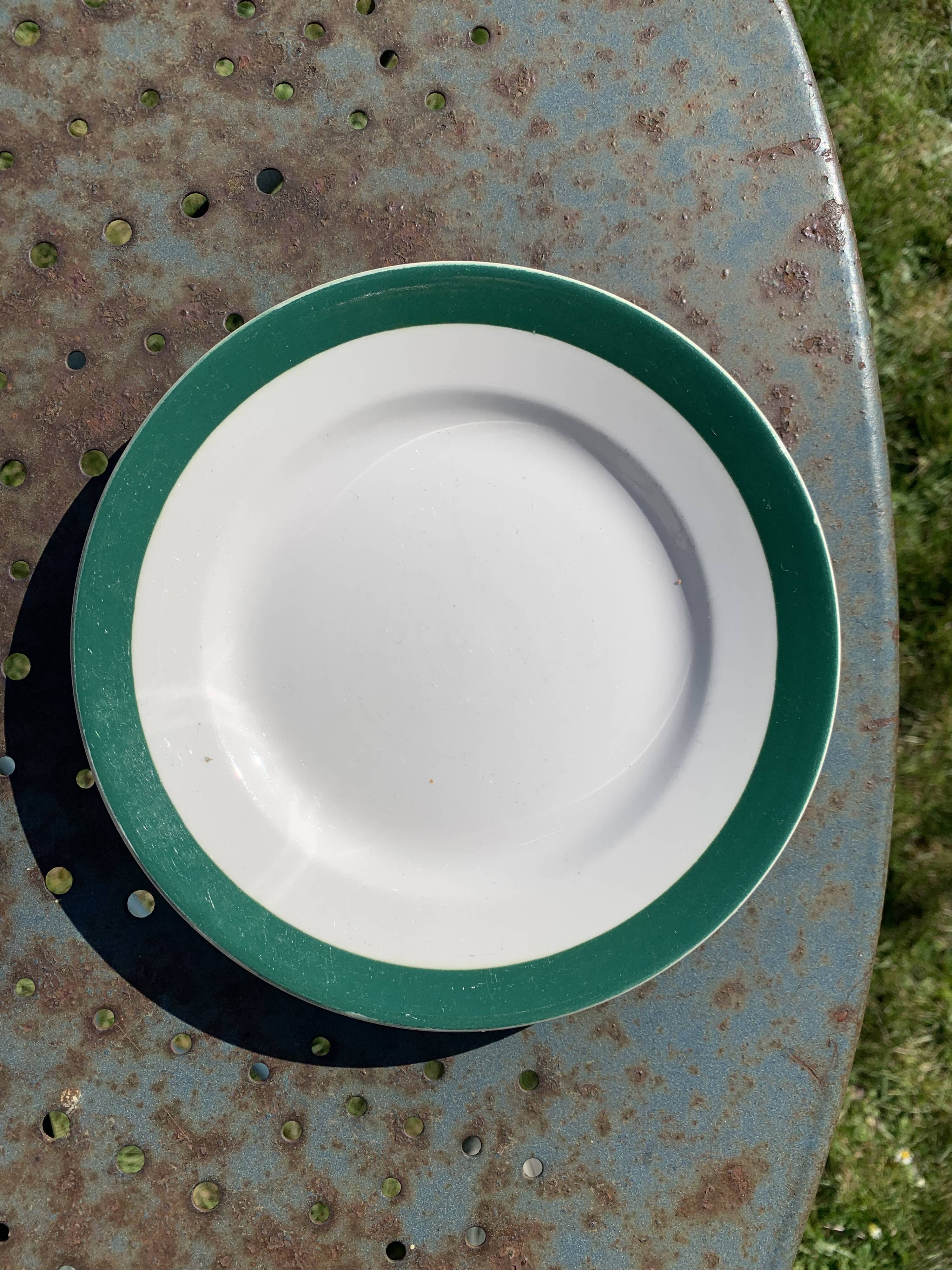 8 plates 4 flat and 4 small dark green Digoin sarreguemines vintage