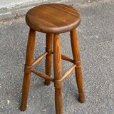 Tabouret haut de bar scandinave vintage en chêne 1960 de 65cm