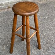 Tabouret haut de bar scandinave vintage en chêne 1960 de 65cm