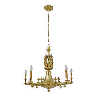 Empire Style Gilt Bronze Chandelier with Winged Figures – Italy, Early 19th