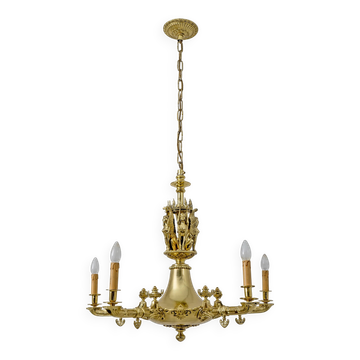 Empire Style Gilt Bronze Chandelier with Winged Figures – Italy, Early 19th