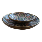 Assiette et coupelle en porcelaine motifs cloisonnés cachet Hong-Kong, Chine XXème