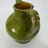 Orjol water pitcher pottery in green glazed terracotta. Pyrenees XIXth