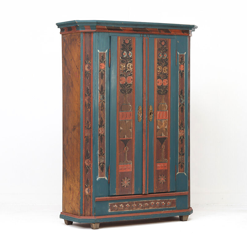 Rustic Farmhouse Folk Art Painted Bridal Cabinet from 1841