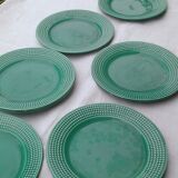 9 Plates blue green earthenware dessert