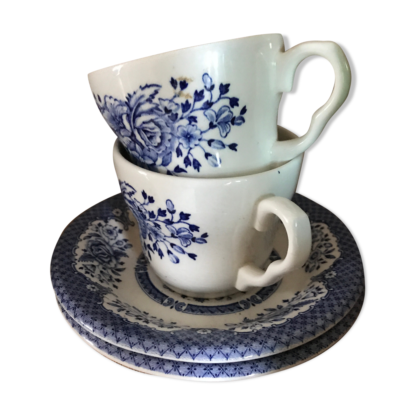 2 cups blue English porcelain
