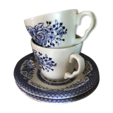 2 cups blue English porcelain