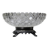 Coupe en verre pressé pointes diamants ancienne 1920-1950 sur pied étain
