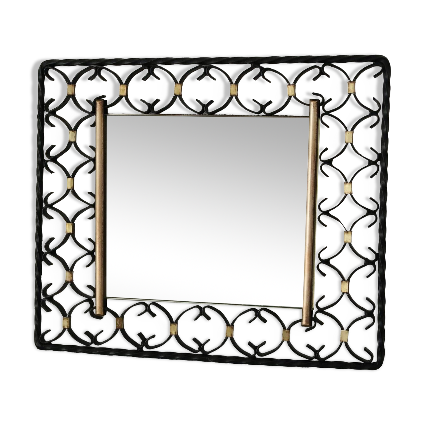 Miroir en fer forgé et laiton vintage 50/60