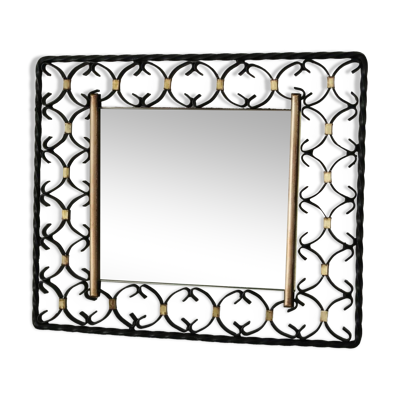 Miroir en fer forgé et laiton vintage 50/60