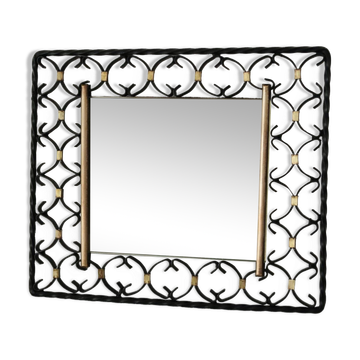 Miroir en fer forgé et laiton vintage 50/60