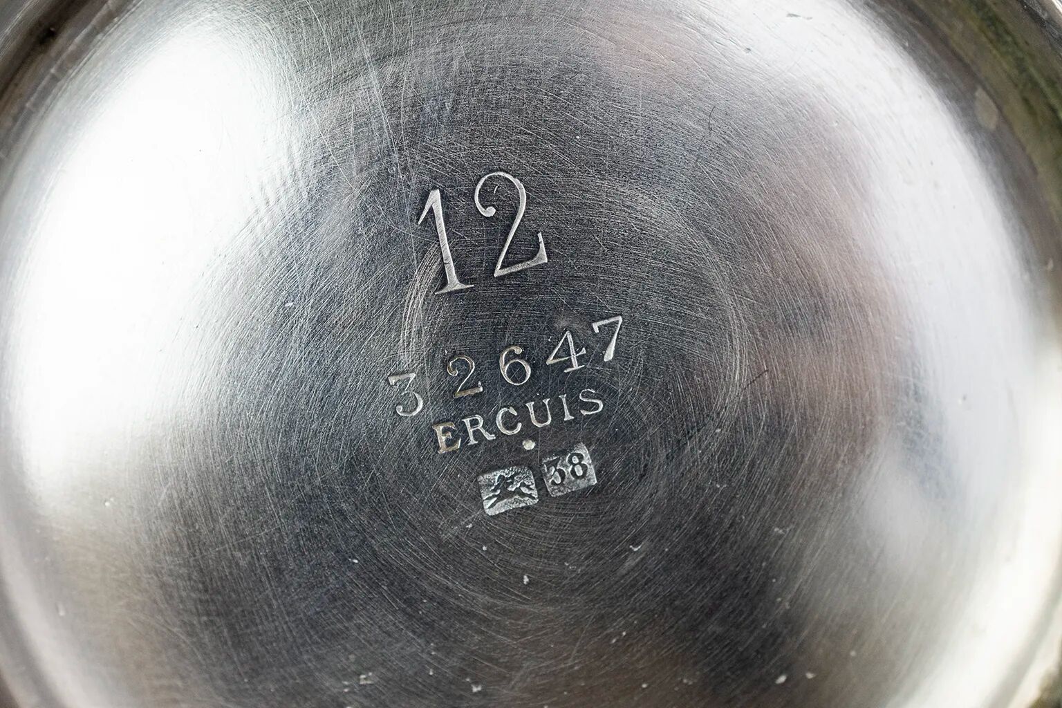 Silver-plated metal coffee pot Ercuis — decorated with bead friezes, ebony handle.