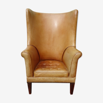 Leather "ear"club armchair