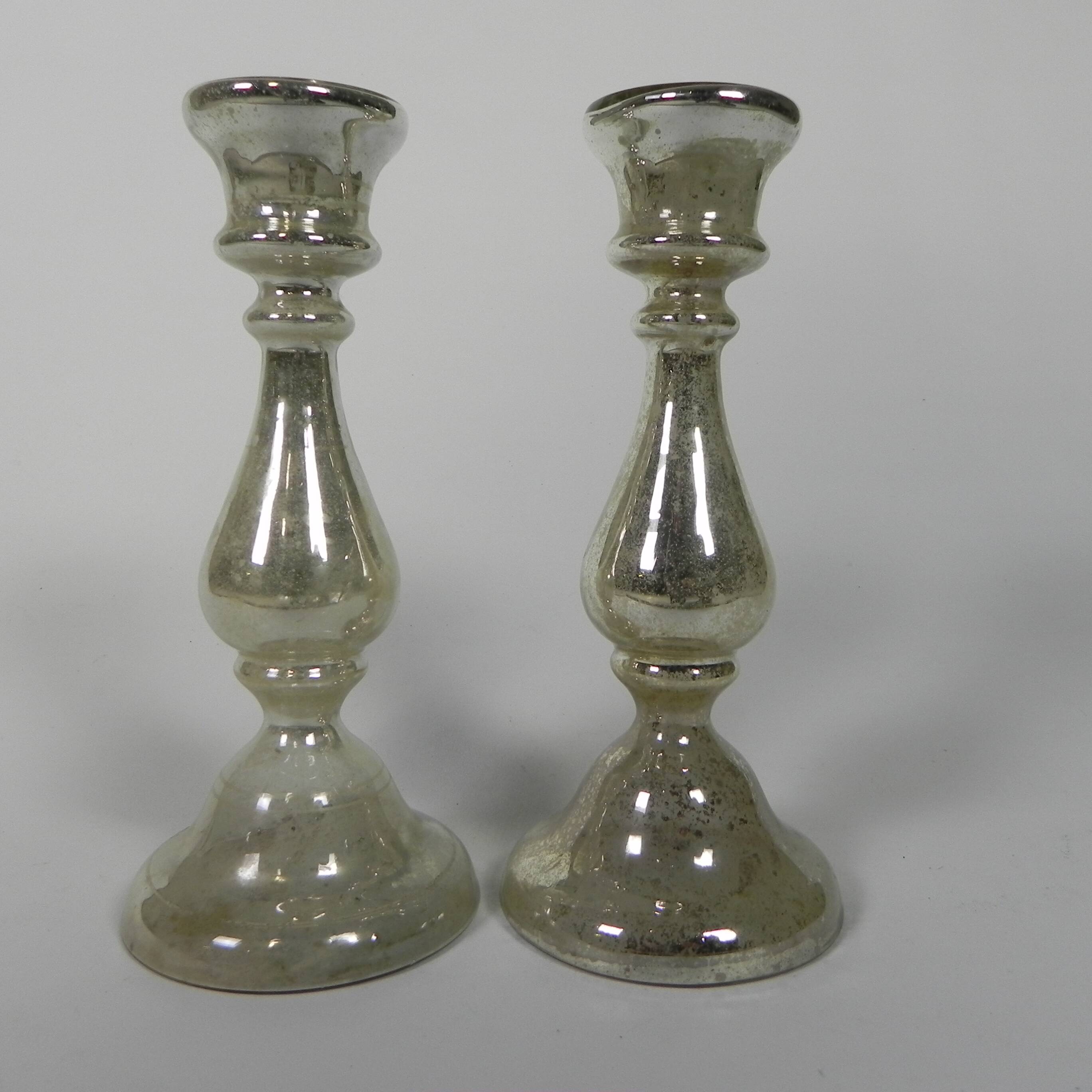 Set of 2 mercury candlesticks, circa 1900 (poor man's silver)