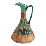 Carafe en verre et rotin vintage