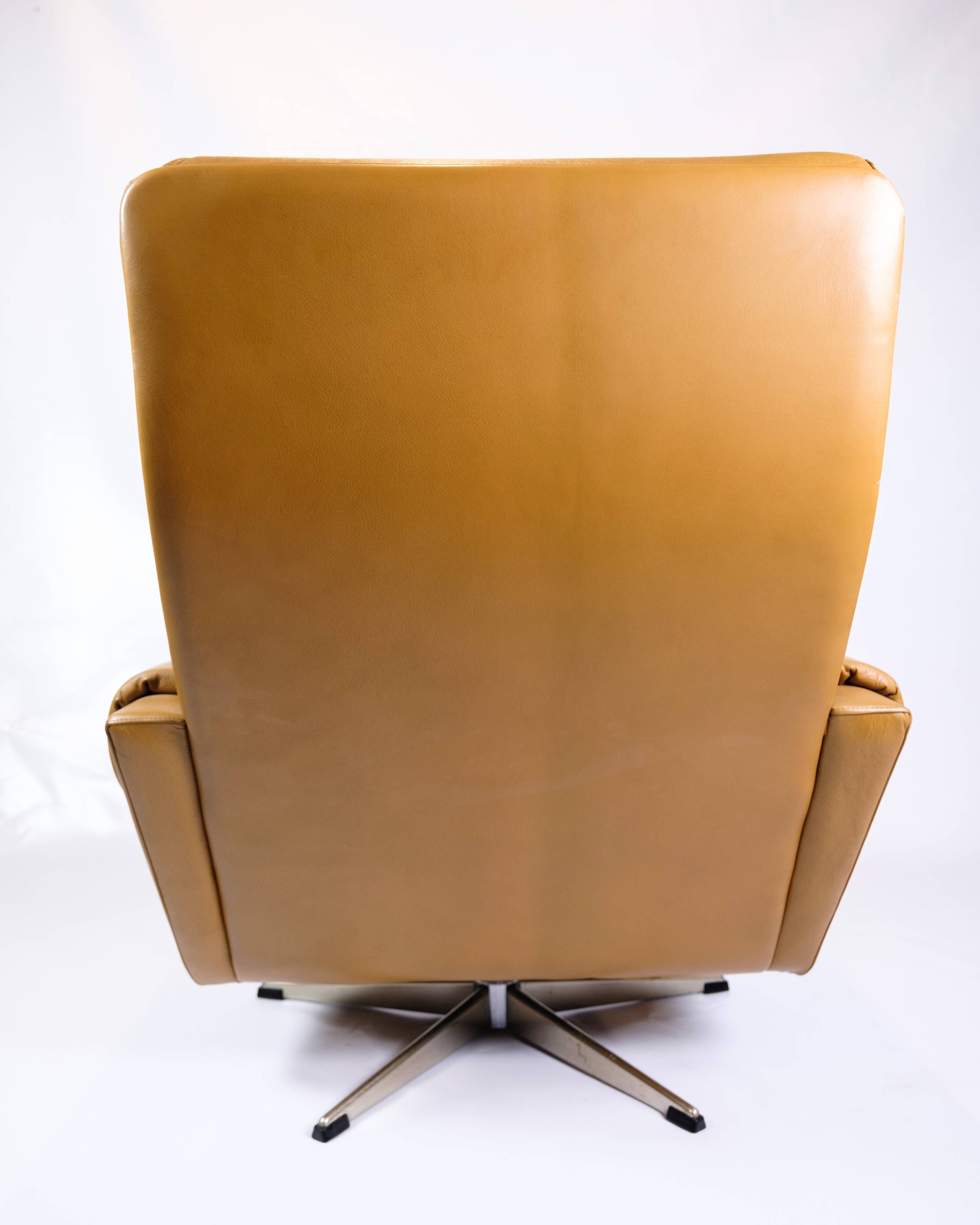 Armchair Made In Brown Leather, Danish Design From 1980s