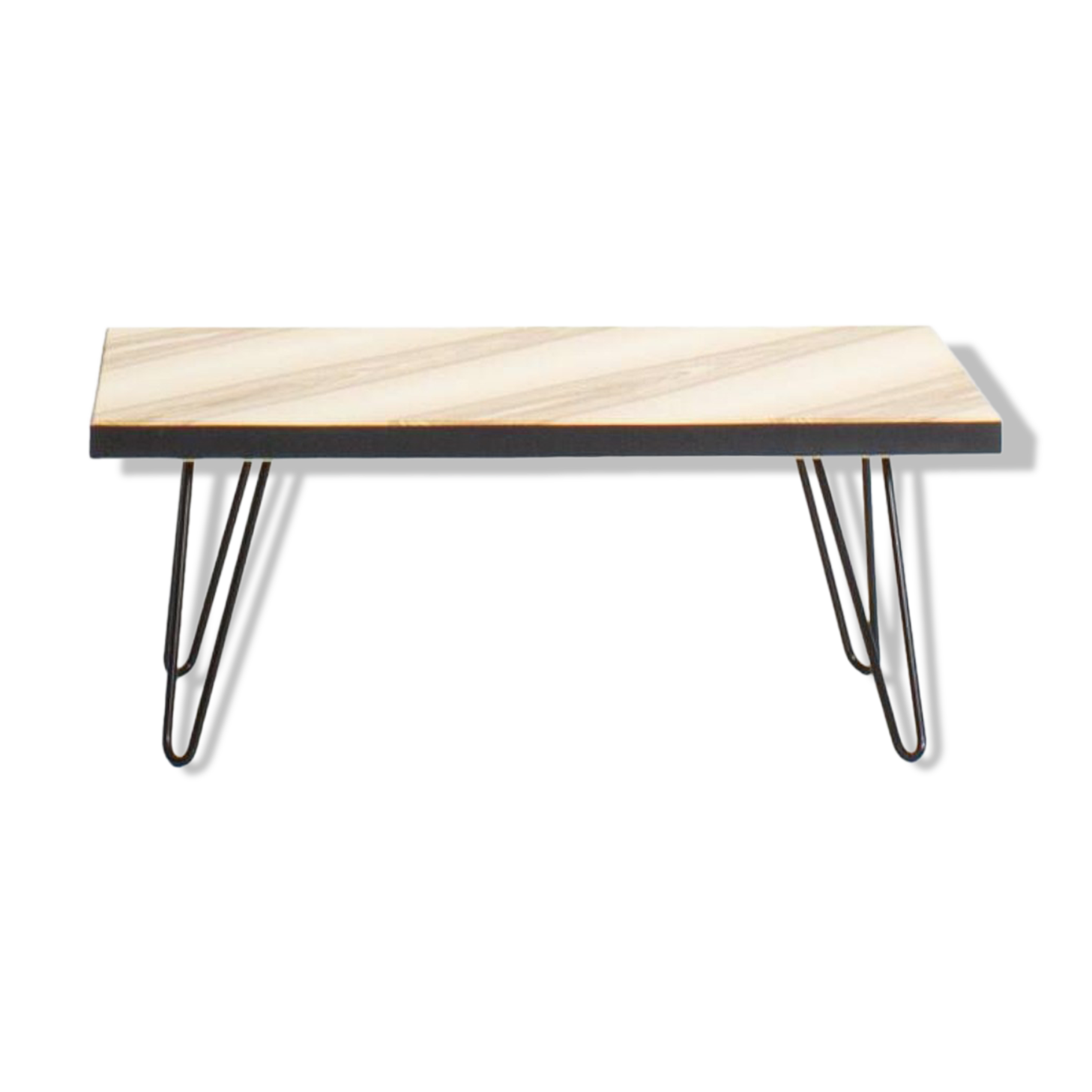 Olive ash coffee table with metal hairpin legs