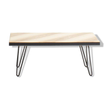 Table basse en frêne olivier avec pieds épingles en métal