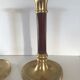 Pair of Scandinavian brass and teak candle holders