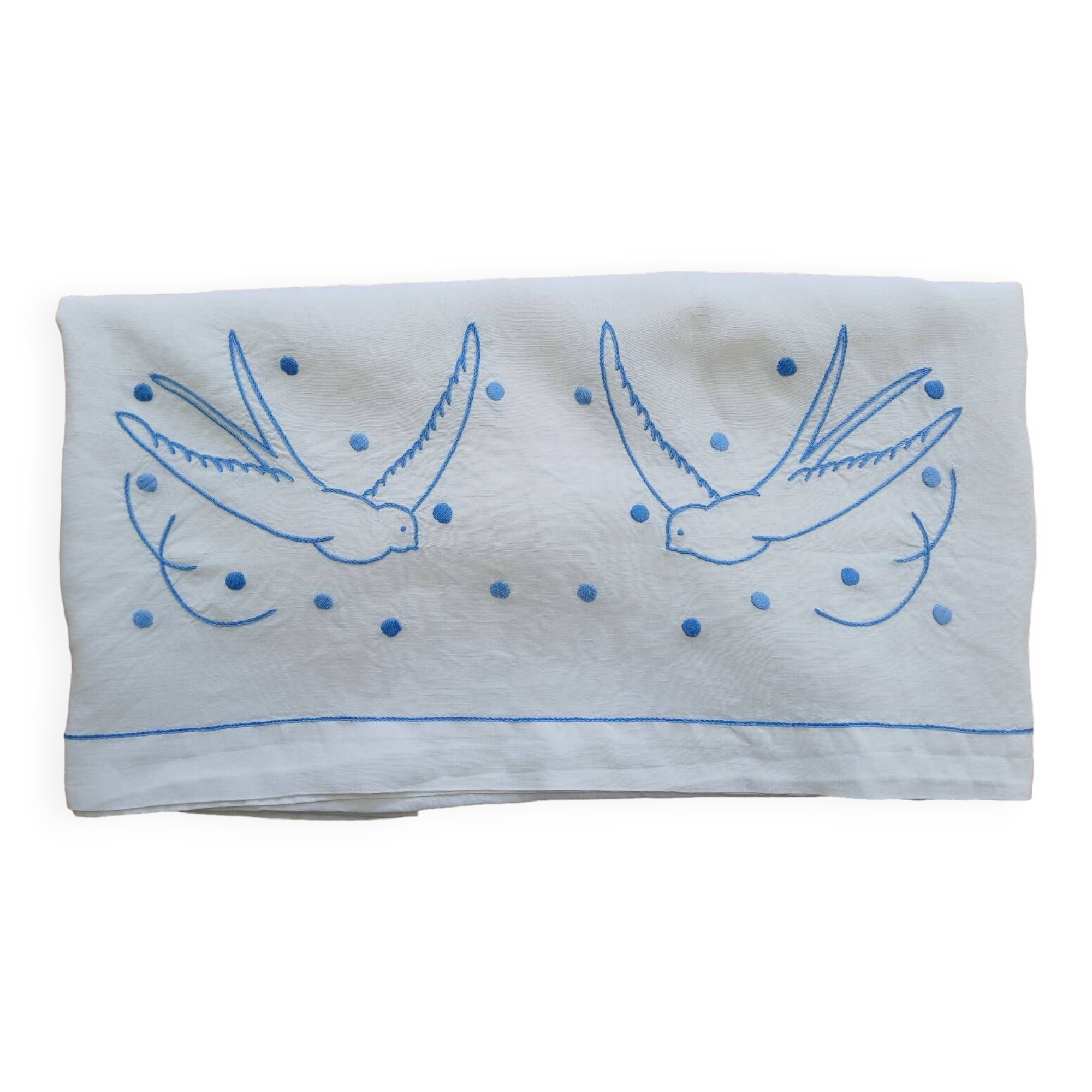 Embroidered sheet, blue swallow pattern, 88x170 cm