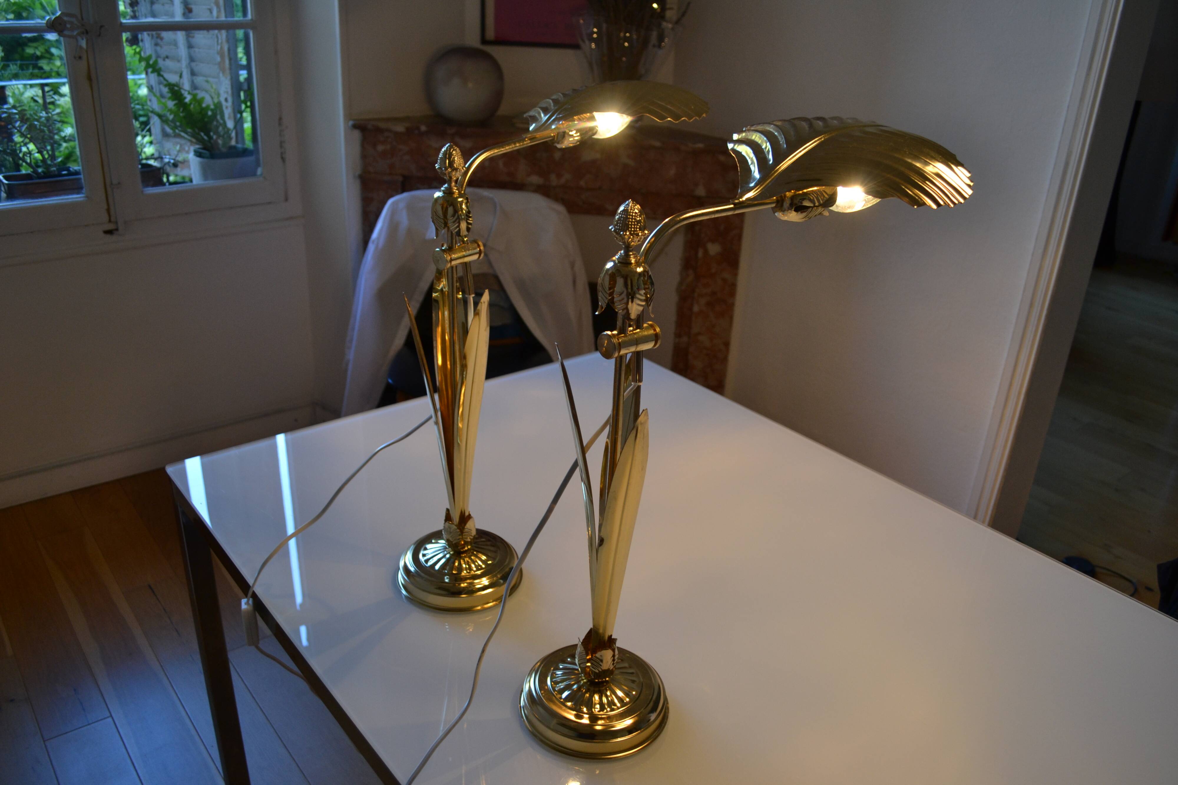 Pair of 1980s Hollywood Regency Gold Table Lamps