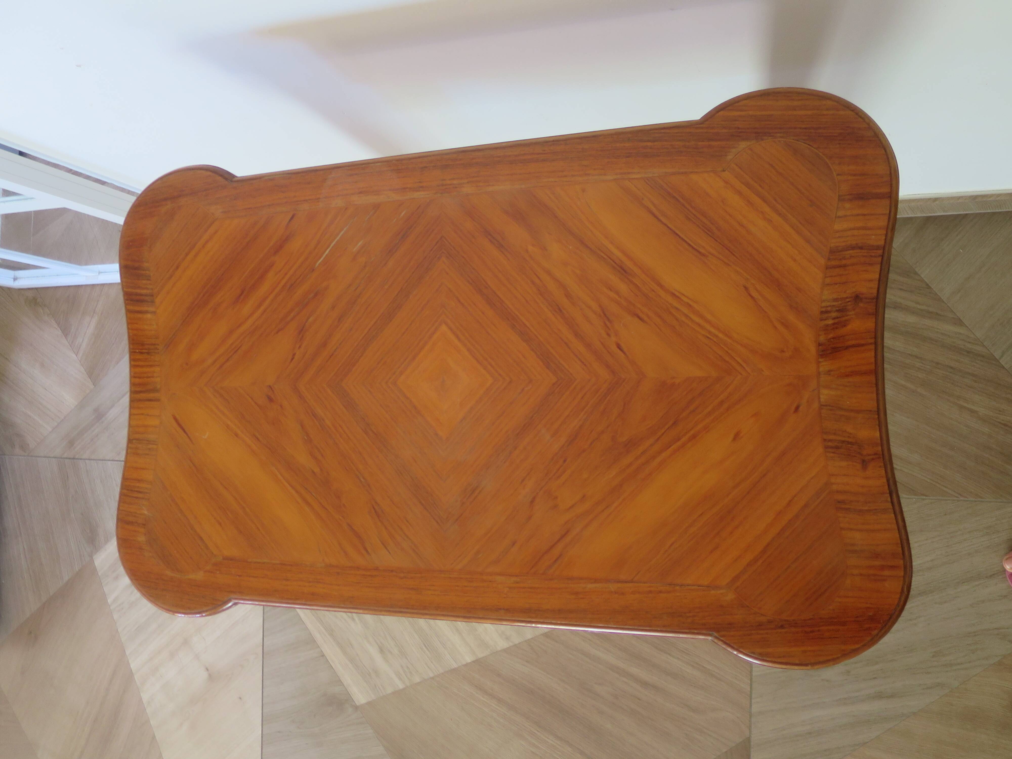 Console Louis XVI-Table d'appoint-Marqueterie-pieds sabots-années 80-Tiroir