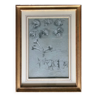 Painting Botanical flower studies Roses Jasmine 19th century + frame